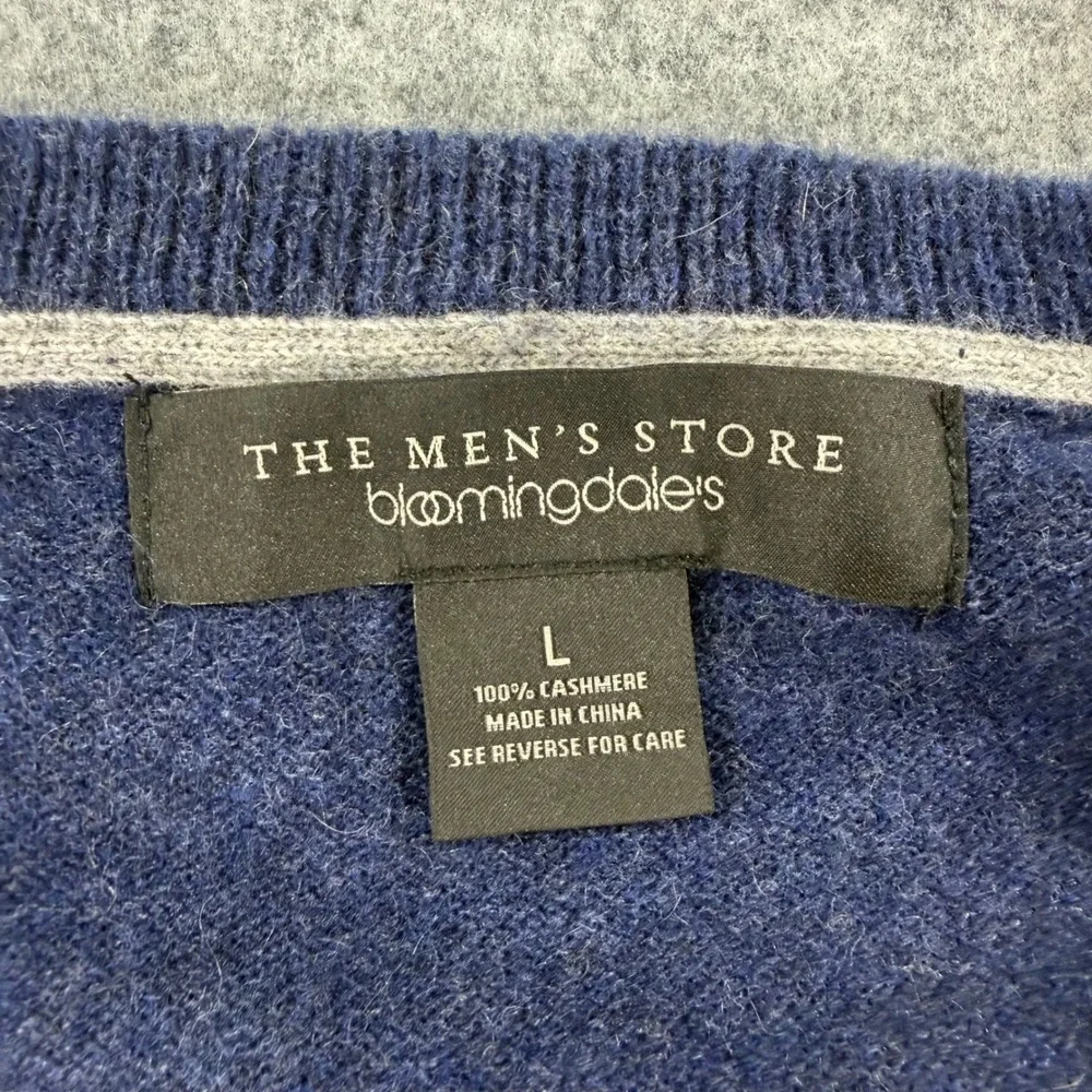 Mens Bloomingdale's Cashmere V-Neck Sweater Blue Heather‎ Large